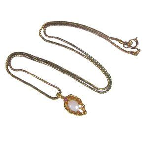 Copper Box Chain Necklace 18  inch Imitation Stone Pendant Jewelry TARNISH